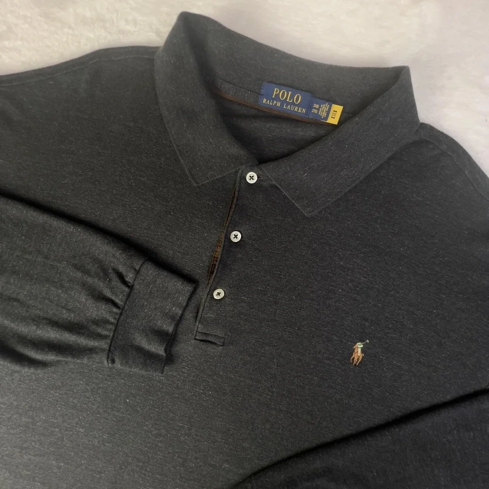 Polo Ralph Lauren Polo Shirt Mens 3XB Charcoal Long Sleeve Big Tall Pony Logo